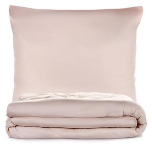 Set copripiumino e federa beige in raso di cotone per letto matrimoniale/per letto esteso 240x220 cm Elegant – Mijolnir