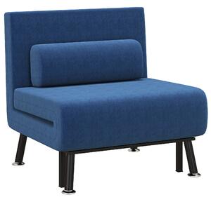 Poltrona Letto Reclinabile in 5 Posizioni 75x70x75 cm in Tessuto Effetto Lino e Acciaio Blu Scuro