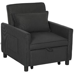 Poltrona Letto Reclinabile 74x84x81 cm in Tessuto Effetto Velluto Grigio Scuro