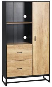 Credenza Mobile Alto Cucina con Armadietti e Ripiani 88x35x160 cm Legno e Nero
