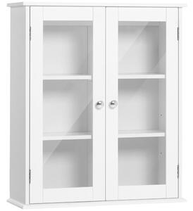 Pensile da Bagno Armadietto con Anta a Vetro 55x20x65 cm in Legno Bianco