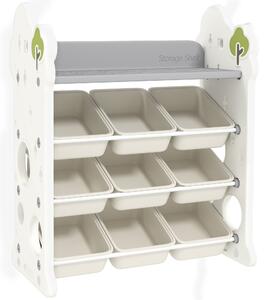 Scaffale Portagiochi a 4 Livelli con 9 Contenitori 77x42x94 cm in HDPE Bianco Crema