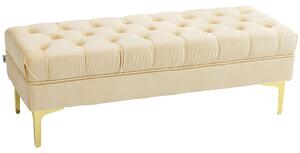 Panca Fondo Letto Imbottita con Rivestimento Trapuntato in Effetto Velluto 118x45x42 cm Beige