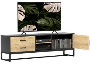 Mobile TV Max 60" con Armadietto Cassetti e Ripiani 140x35x45 cm Legno Naturale