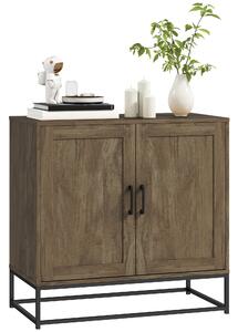 Credenza Mobile Basso Multiuso 80x40x78 cm in Legno e Acciaio Marrone e Nero