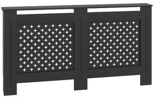 Copritermosifone Traforato a Croce con Ripiano e Fissaggio a Muro 152x19x82 cm in Legno MDF Nero