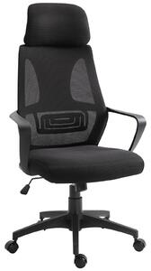 Sedia Operativa da Ufficio Reclinabile con Poggiatesta e Supporto Lombare 64x55x116-126 cm Nero