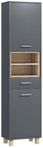 Mobile a Colonna da Bagno con Cassetto e Armadietti 40x24x160 cm in Legno Grigio