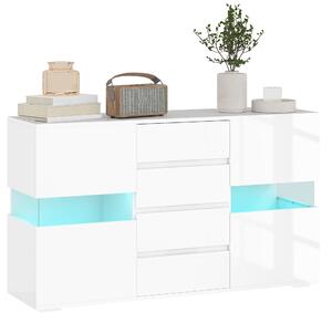 Credenza Mobile Basso Multiuso con LED Regolabile con Telecomando 120x34x70 cm Bianco
