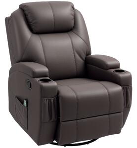 Poltrona Relax Massaggiante Reclinabile con 8 Punti Massaggio e 5 Modalità 84x92x109 cm Marrone Scuro