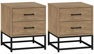 Set 2 Comodini Stile Industriale 40x39,5x48 cm in Legno e Acciaio
