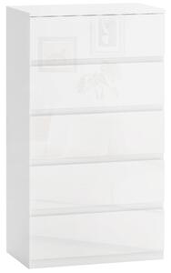 Cassettiera 5 Cassetti Antiribaltamento 55x33x100 cm Bianco Lucido