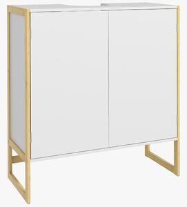 Mobile Sottolavabo da Bagno con Armadietto 2 Ante a Pressione 70x33x79,5cm in Bambù e MDF con Intaglio a U Bianco