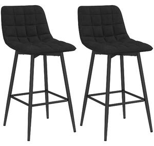 Set 2 Sgabelli da Cucina Stile Nordico 45x47x84 cm in Tessuto Effetto Velluto e Metallo Nero