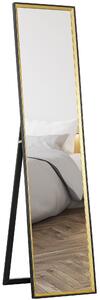 Specchio da Parete o da Terra Autoportante a Figura Intera 37x3x157 cm in Legno Nero e Oro