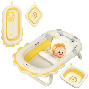 Vaschetta Bagnetto per Neonati Pieghevole 80,5x55x20 cm con Cuscino e Bacinella Lavabo Giallo