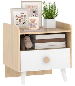 Comodino per Bambini con Cassetto e Vano a Giorno 40x32.5x40 cm in Legno Bianco