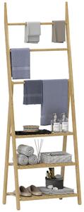Scaffale Bagno 3 Ripiani Autoportante e Pieghevole con Porta Asciugamani 53,5x30x153 cm in Legno di Bambù