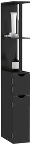 Mobile a Colonna da Bagno Salvaspazio 2 Ripiani e 2 Armadietti 15,2x29,8x118 cm Nero e Oro