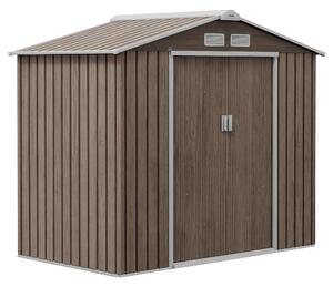 Casetta da Giardino con Prese d'Aria e Doppia Porta Scorrevole 210x130 cm in Metallo Marrone Chiaro