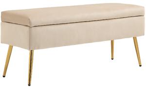Panca Fondo Letto Imbottita da 30,5L 102x35x43 cm in Tessuto Effetto Velluto Beige