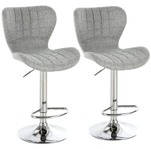 Set 2 Sgabelli da Cucina da Bar Girevoli con Altezza Regolabile in Tessuto Grigio