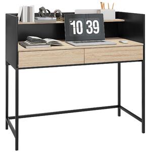 Scrivania 2 Cassetti con Ripiano Superiore 106x51,5x102,5 cm in Legno e Acciaio Nero e color Quercia
