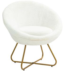 Poltrona Moderna da Camera in Finta Pelliccia con Gambe in Metallo 75x66x79 cm Bianco