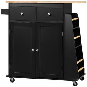 Carrello da Cucina con Armadietto 2 Cassetti e Portaspezie 89x45x89,5 cm in Legno Nero