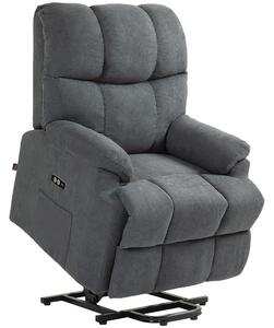 Poltrona Alzapersona con Telecomando e Poggiapiedi 84x96x100 cm Grigio Scuro