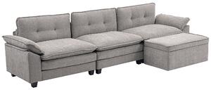 Divano 3 Posti Angolare con Chaise Longue e Pouf Contenitore Rivestimento in Ciniglia Grigio