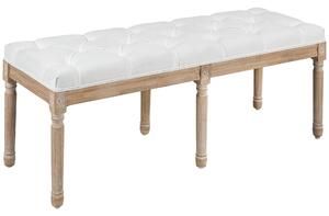 Panca Fondo Letto Imbottita Stile Vintage 117x40x48 cm in Tessuto e Gambe in Legno Crema