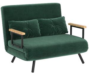 Divano Letto Singolo con Schienale Regolabile 102x73x81 cm in Tessuto Effetto Velluto Verde