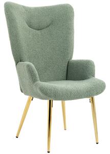 Poltrona Moderna con Schienale Alto 73x68x111 cm in Tessuto Effetto Sherpa Verde e Oro