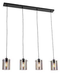 Lampada a sospensione di design nera con vetro fumé 4 luci - Dome