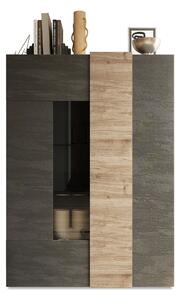 Vetrina Mobile Soggiorno Alto 2 Ante Senza Luci Venus 121x44x169 cm Titanio E Rovere Cadiz