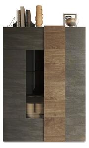 Vetrina Mobile Soggiorno Alto 2 Ante Senza Luci Venus 121x44x169 cm Titanio E Noce Mercure