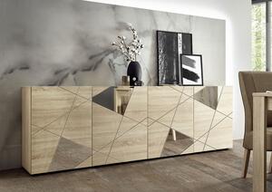 Madia Design Moderno 4 Ante con Serigrafie e Specchi Vittoria 241x42x84 cm Rovere Samoa