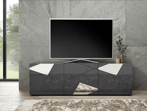 Mobile TV Moderno 3 Ante con Serigrafie e Specchi Vittoria 180,5x40,5x56,5 cm Grigio Laccato Lucido