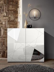 Madia Design Moderno 2 Ante con Serigrafie e Specchi Vittoria 121x42x111 cm Bianco Lucido