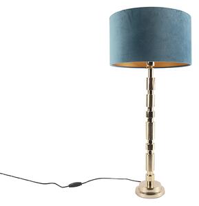 Lampada da tavolo oro paralume velluto blu 35 cm - TORRE