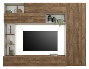 Parete Attrezzata Design Contemporaneo 277x40x210 cm Pratiko Cashmere e Noce Mercure
