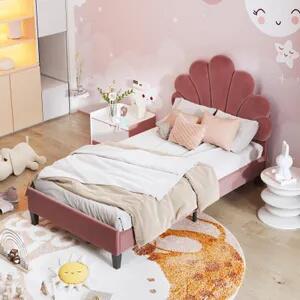 Letto imbottito Fortuna Lai 90x200cm con testata regolabile in altezza e rete a doghe, testata a forma di fiore Letto singolo Letto per bambini e adulti