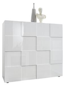 Madia Moderna 2 Ante Design a Scacchi Modello Dama 121x42x111 cm Bianco Lucido