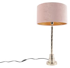 Lampada da tavolo Art Déco oro 35 cm con paralume in velluto rosa - Pisos