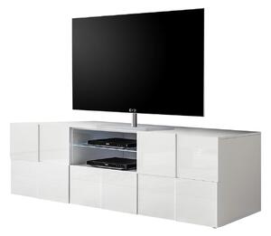 Mobile TV Moderno 2 Ante 1 Cassetti Design a Scacchi Modello Dama 181x42x57 cm Bianco Lucido