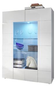 Vetrina Mobile Soggiorno Alto 2 Ante Senza Luci Design a Scacchi Modello Dama 121x43x166 cm Bianco Lucido