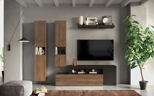 Parete Attrezzata Design Contemporaneo 245x35x195 cm Freedom Modello L 245 Lava e Noce Mercure