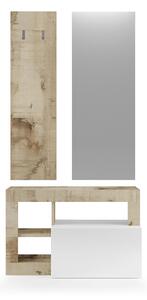 Set Ingresso Mobile 1 Anta a Ribalta Appendiabiti 90,5x36x170 cm e Specchio 50x110 cm Hamburg Bianco Lucido e Pero