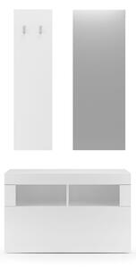 Set Ingresso Mobile 1 Anta a Ribalta Appendiabiti 91x36x165 cm e Specchio 50x110 cm Linea Basic Bianco Lucido